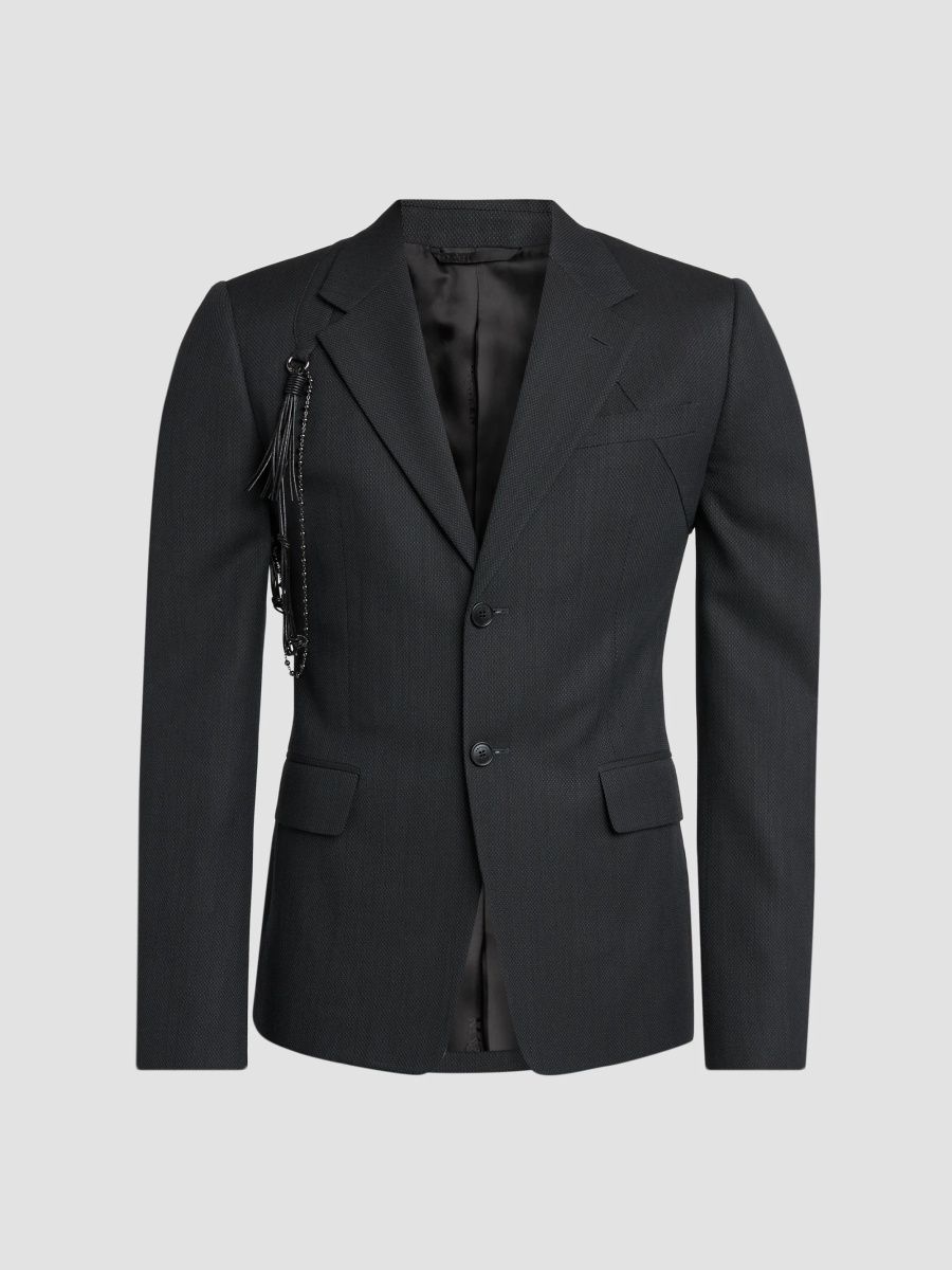 McQueen Men's Tassel-Trim Wool Jacket - Black - Size 46