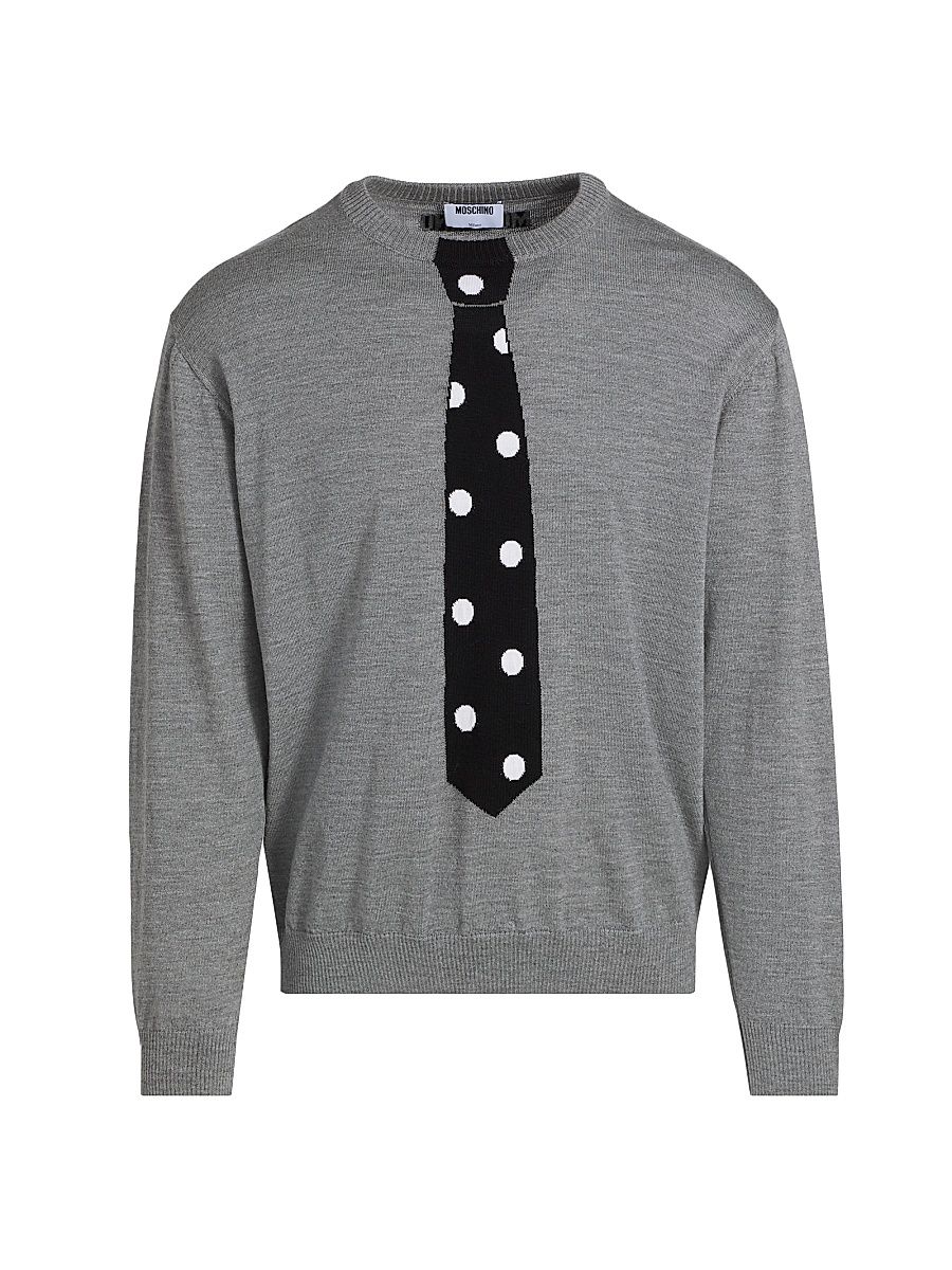 Men's Tie Wool Crewneck Sweater - Grey - Size 46