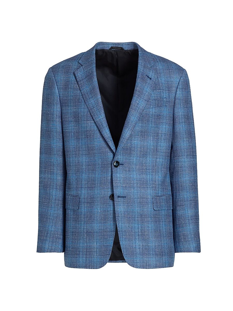 Men's Micro Check Wool-Silk-Linen Sport Coat - Light Blue - Size 44