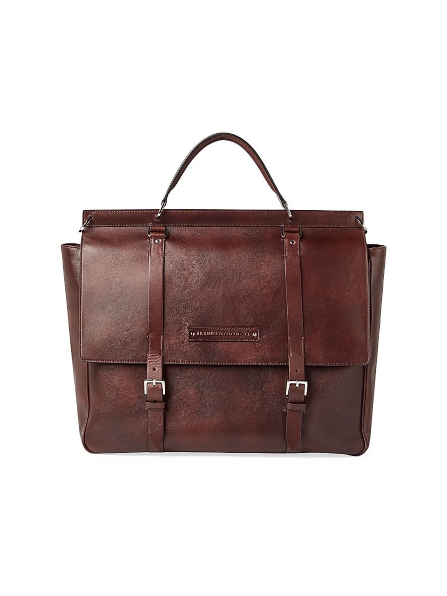 Men's Calfskin Casual Briefcase - Burgundy