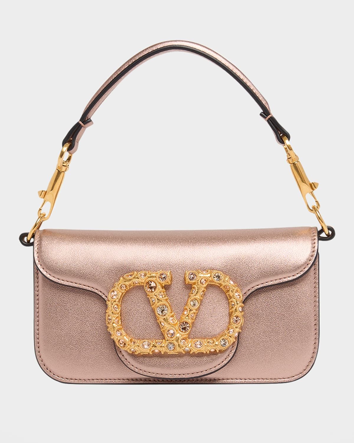 Small Crystal VLogo Metallic Leather Crossbody Bag