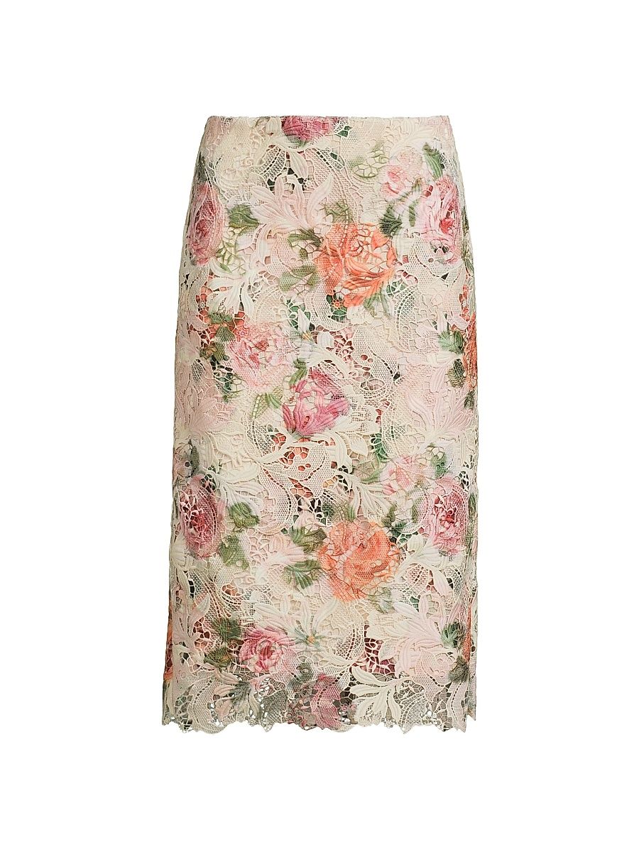 Women's Claro Rose-Print Lace Midi-Skirt - Cashew Multi - Size 16