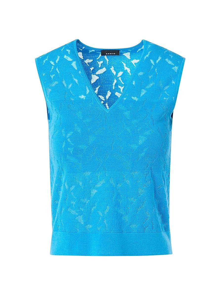 Women's Burnout Intarsia Wool-Blend Top - Twilight - Size 14