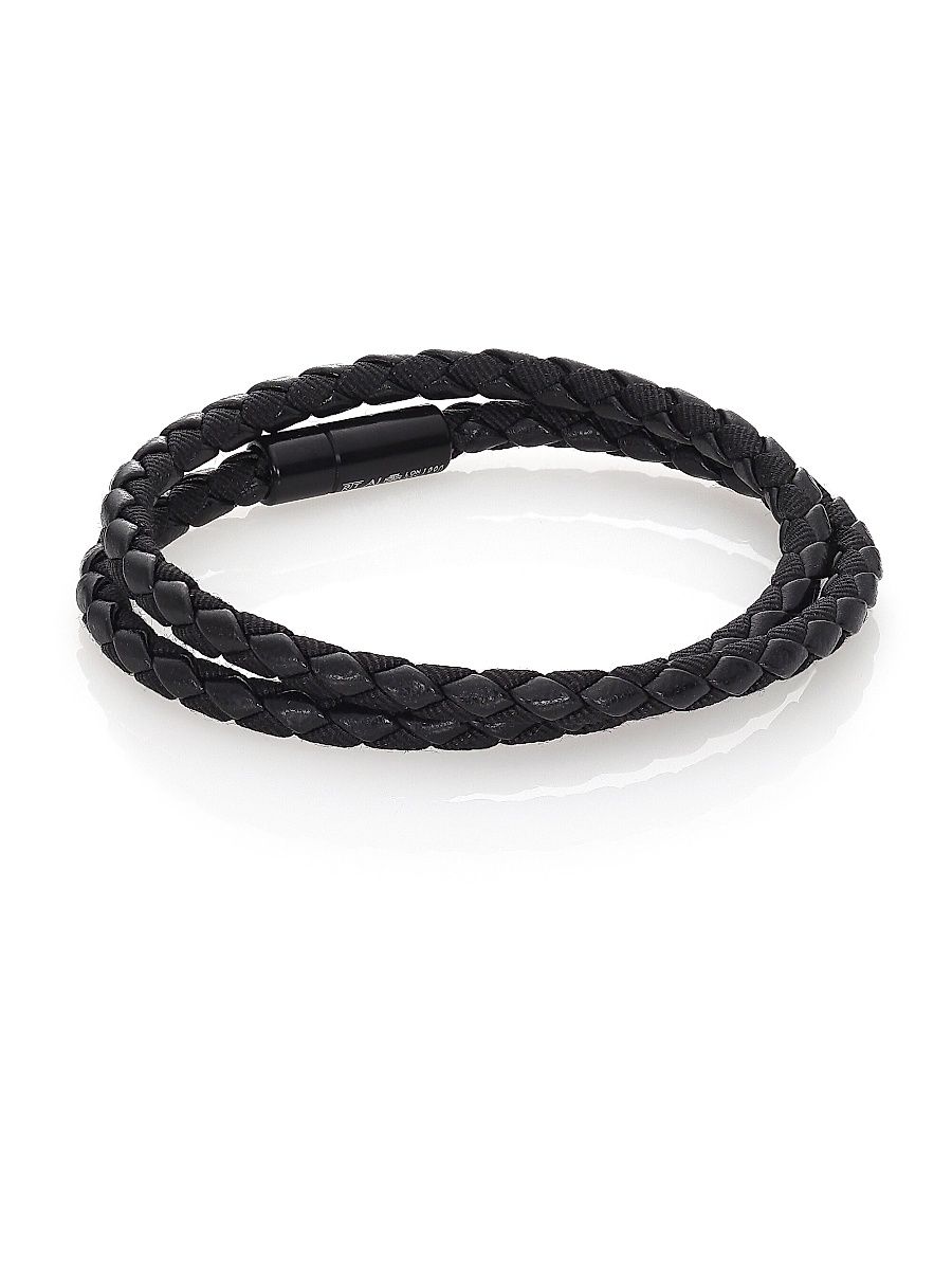 Men's Woven Leather Bracelet - Black - Size Large