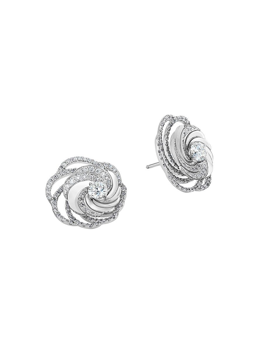 Women's Aria 18K White Gold & Diamond Floral Stud Earrings - White Gold