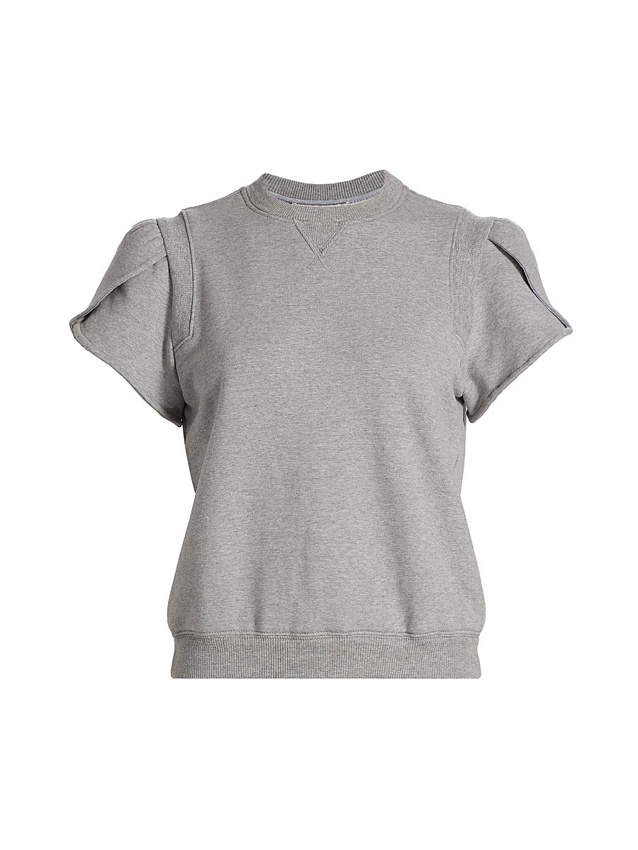 Women's Tulip-Sleeve Cotton Terry Top - Grey Melange - Size Medium