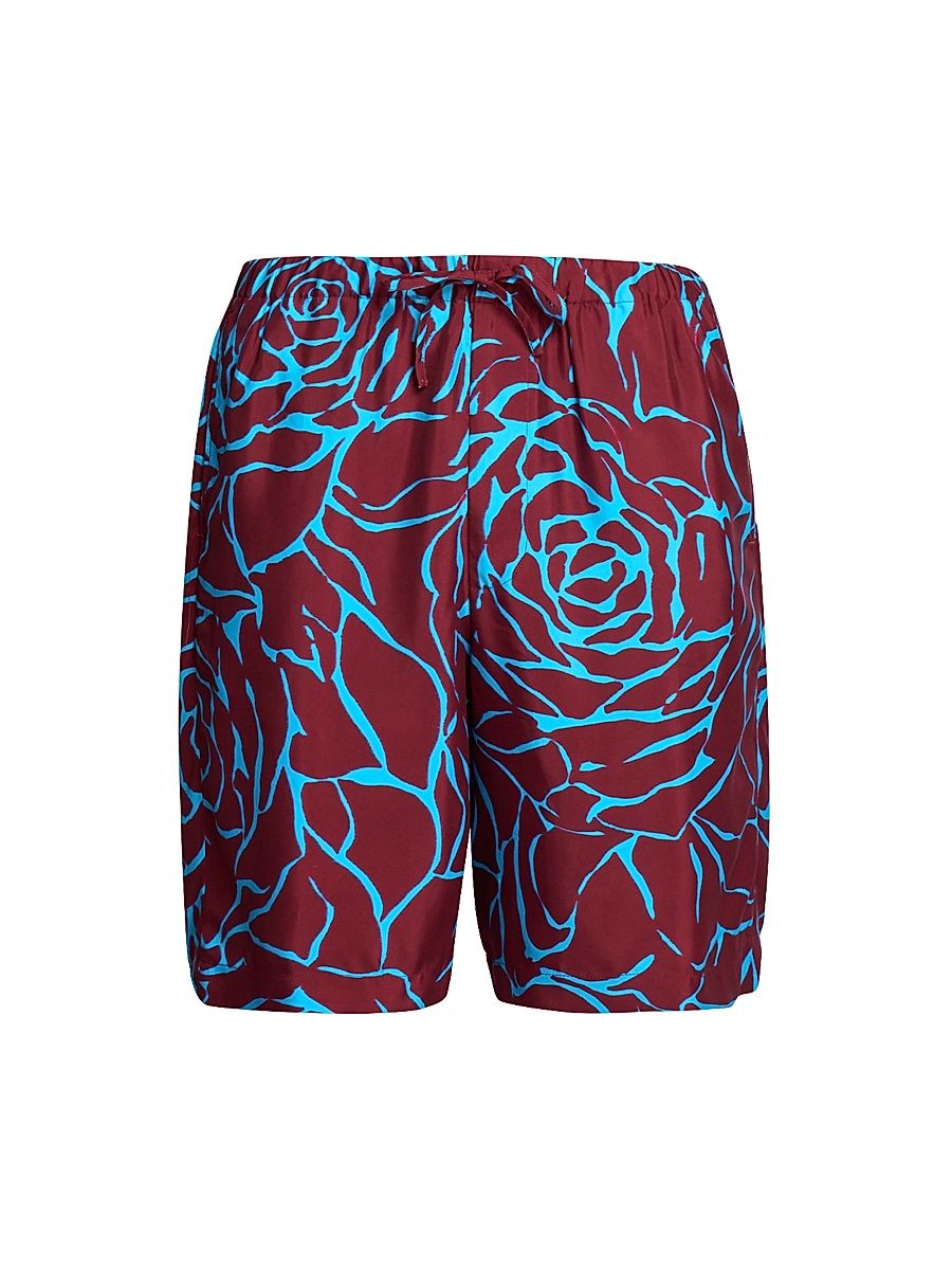 Men's Rose Print Swim Shorts - Burgundy - Size 38