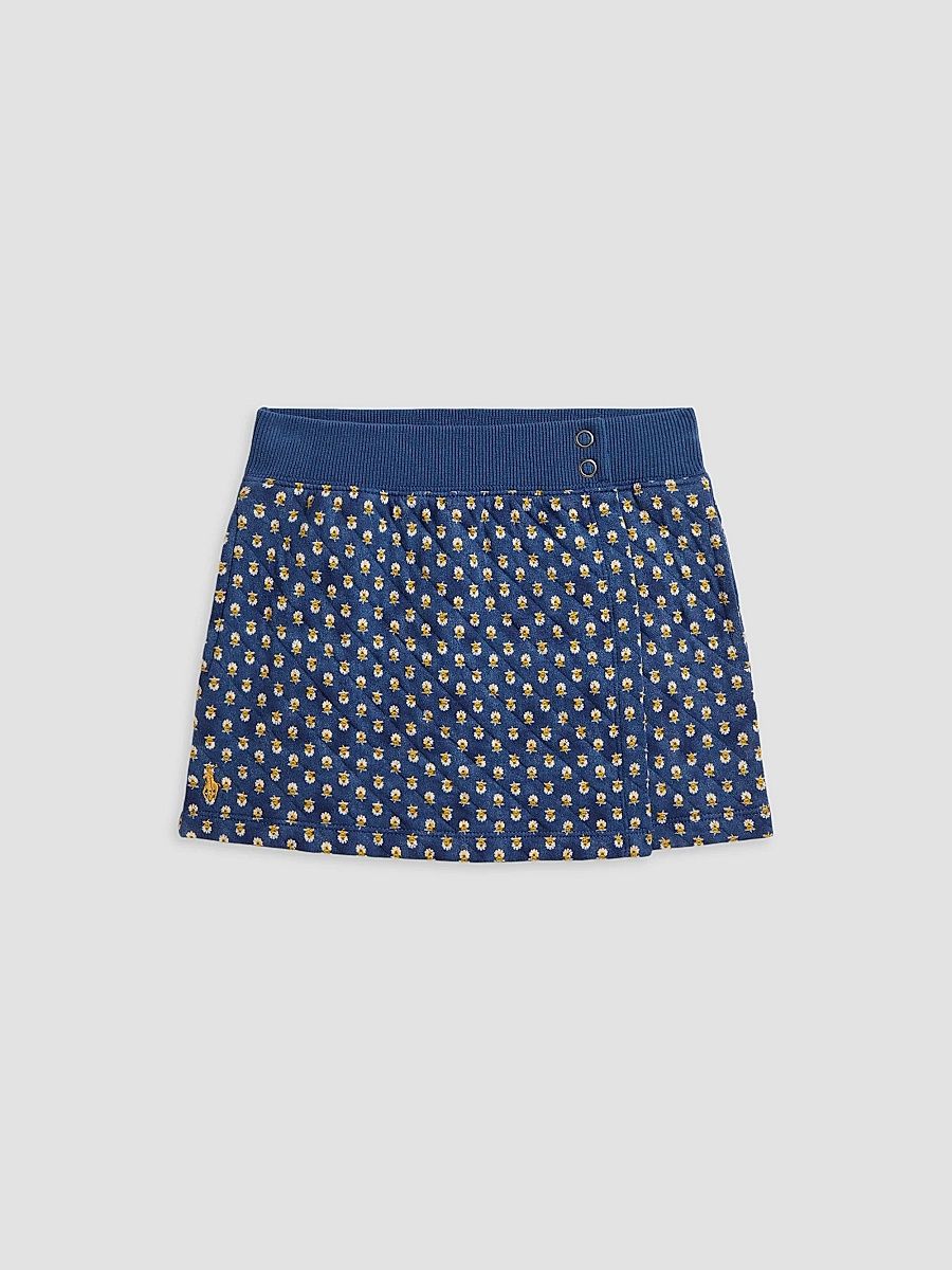 Little Girl's Floral Velour Quilted Skirt - Preppy Woodblock - Size 2