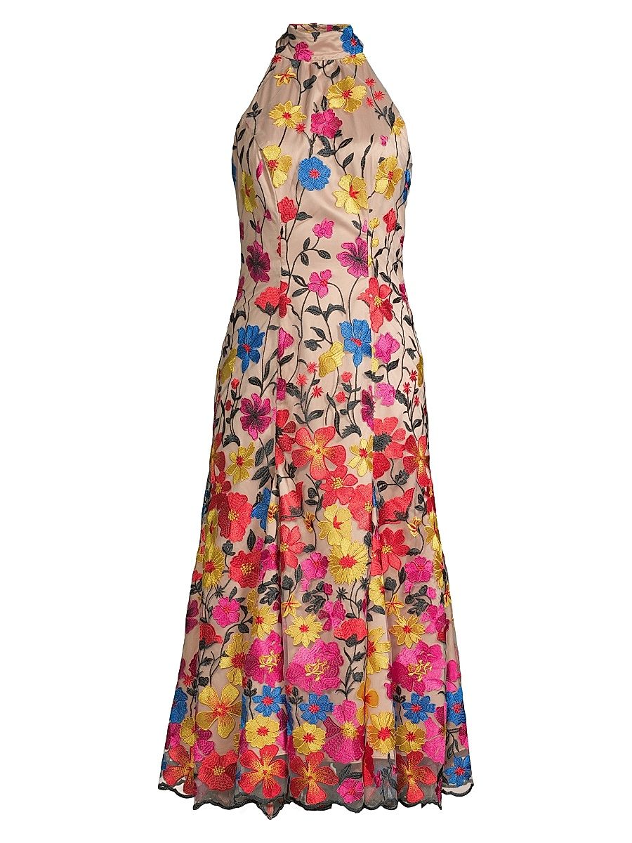Women's Penelope Floral Embroidered Halter Dress - Size 12