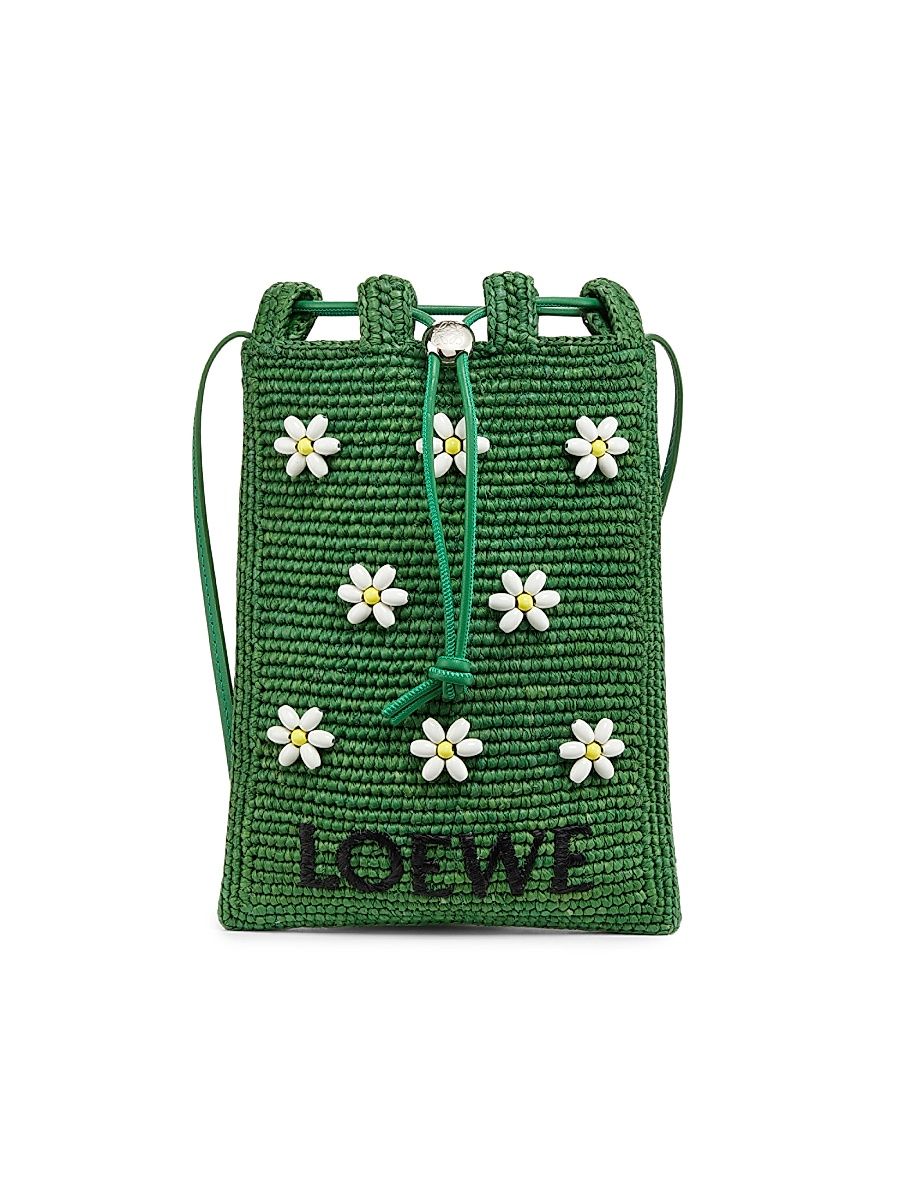 Women's LOEWE x Paula's Ibiza Floral-Beaded Raffia Crossbody Bag - Tropical Green White