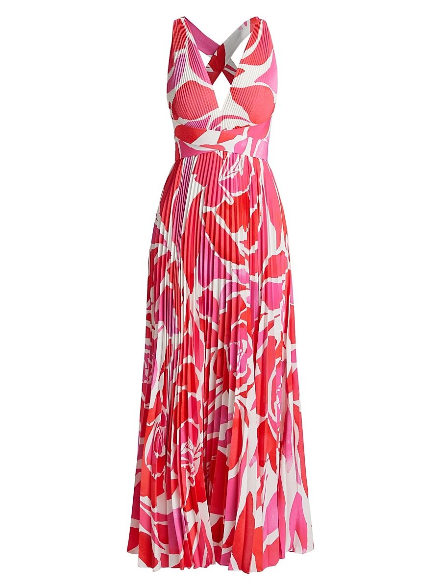 Women's Oria Dream Rose Plisse Maxi Dress - Magenta Multi - Size 12