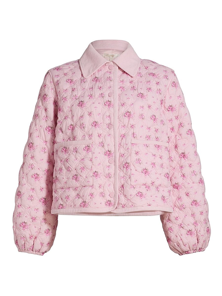 Women's Quinlette Printed Quilted Down Jacket - Raspberry Fields - Size Small