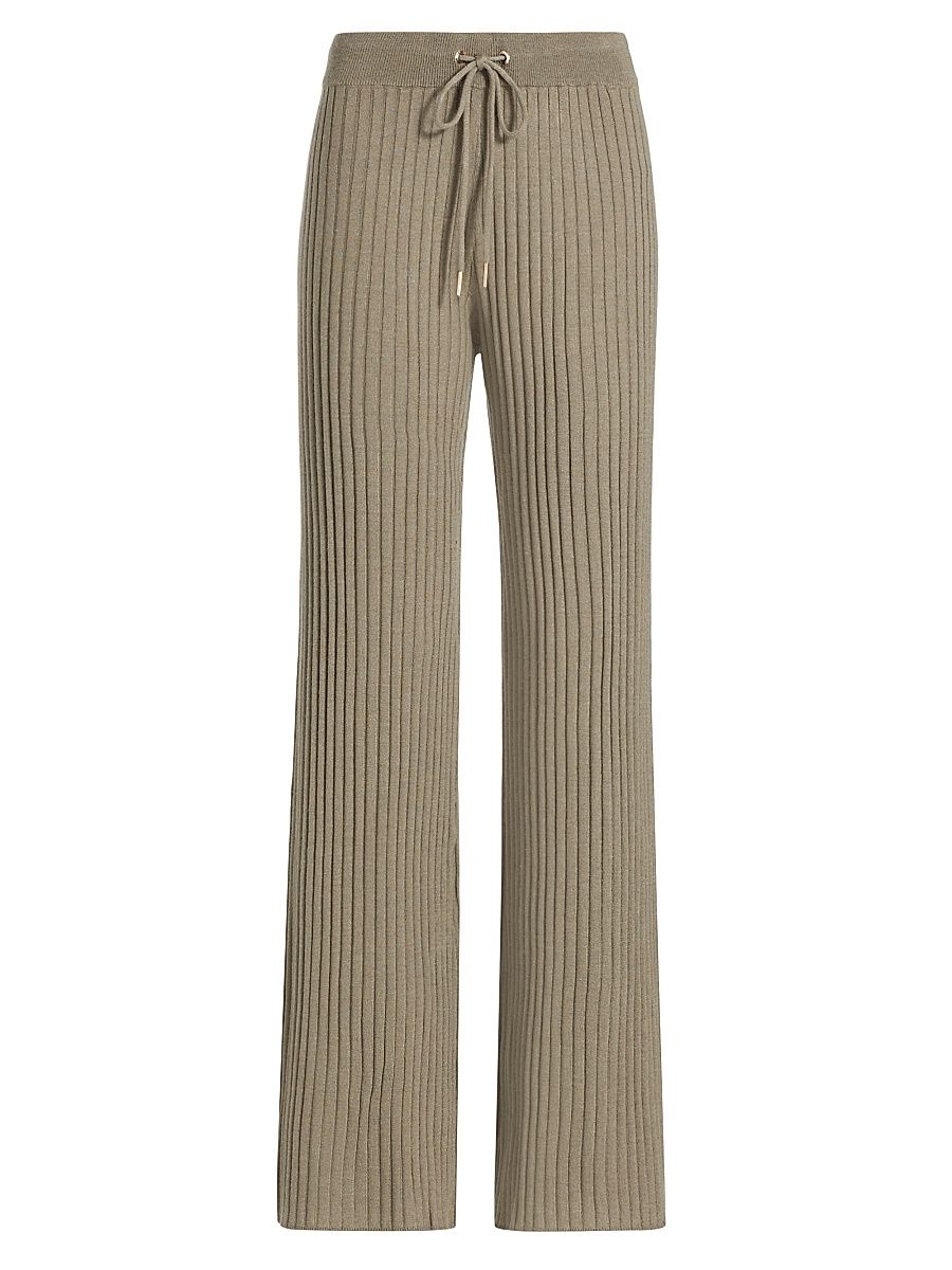Women's Wide Rib-Knit Drawstring Pants - Vintage Olive Branch - Size Small