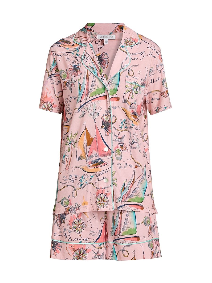 Women's Printed Cotton-Modal Short Pajamas - Delphina - Size Large