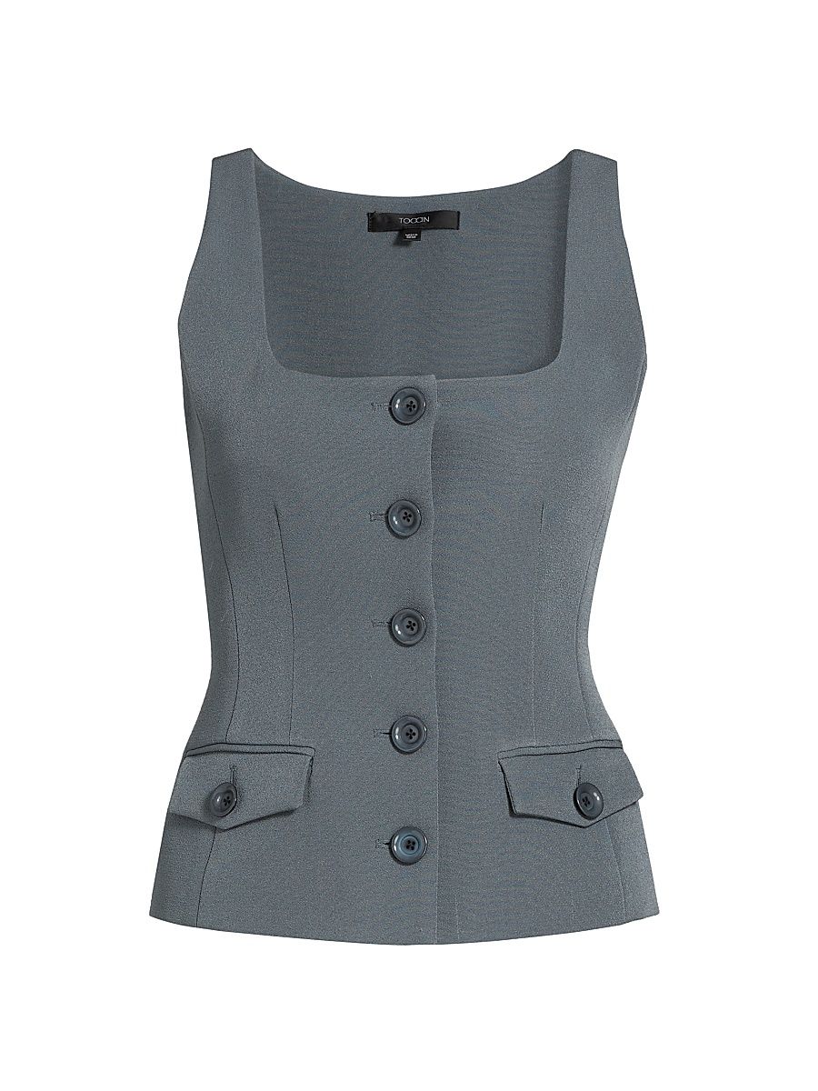 Women's Georgia Button-Front Sleeveless Top - Dark Teal - Size 2