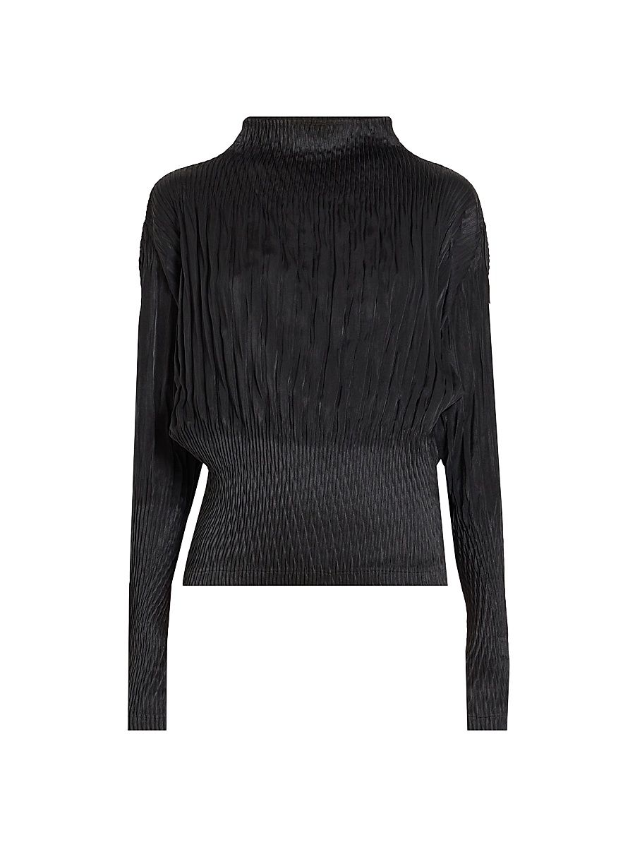 Women's Suede Like Puff Pleats Top - Black - Size Small