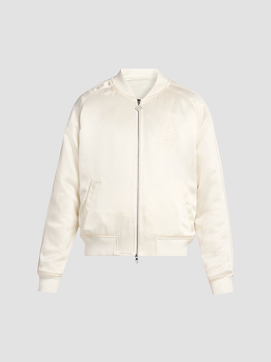Men's Satin Bomber Jacket - Off White - Size Small