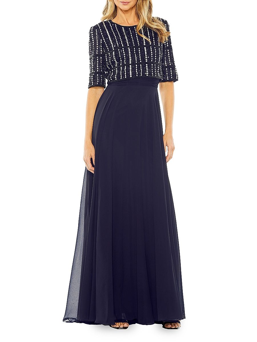 Women's Bead-Embellished Chiffon Gown - Midnight - Size 20