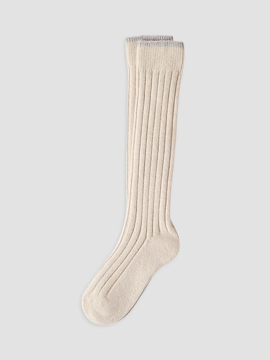 Men's Cashmere Chiné Rib Knit Socks - Sand - Size XL