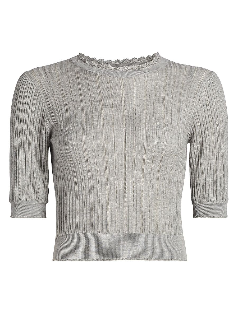Women's Gemma Pointelle-Knit Top - Slate - Size XL