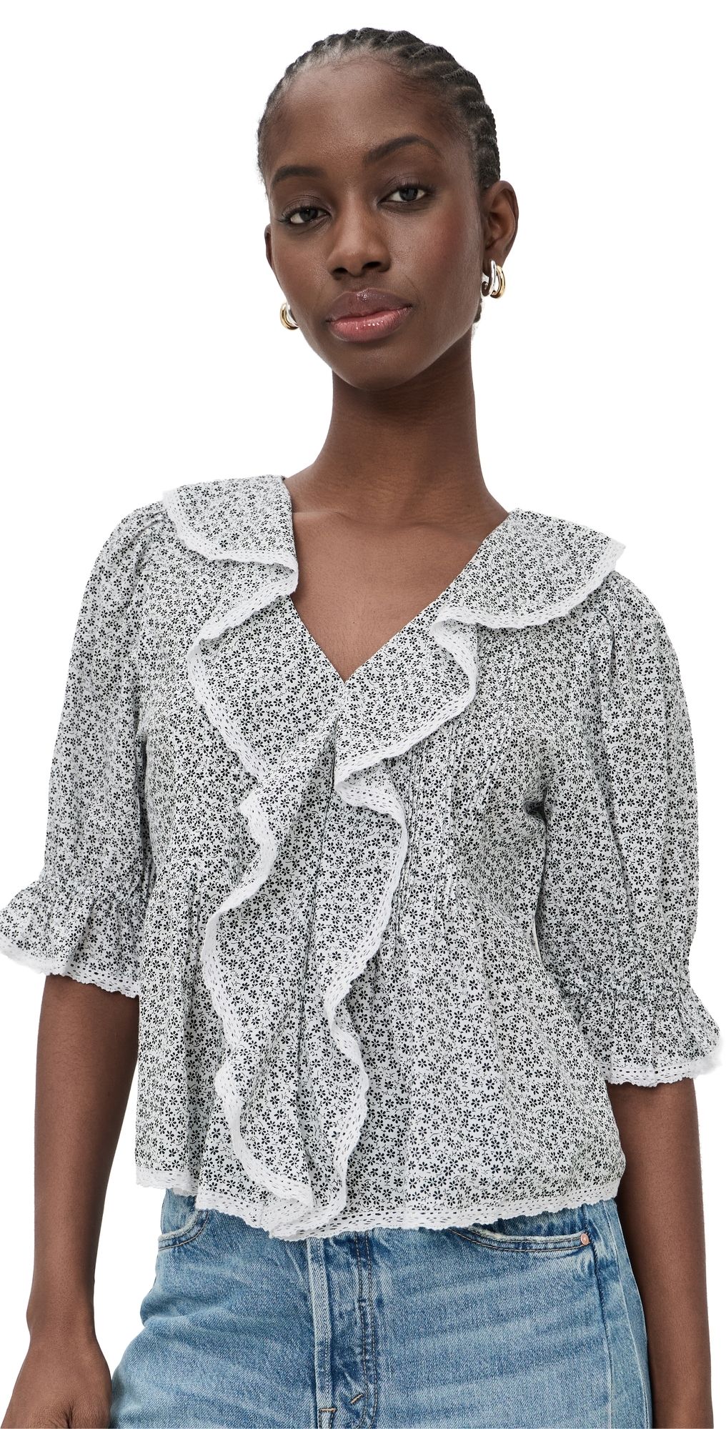 Madewell Ruffled Puff Sleeve Top Lighthouse S