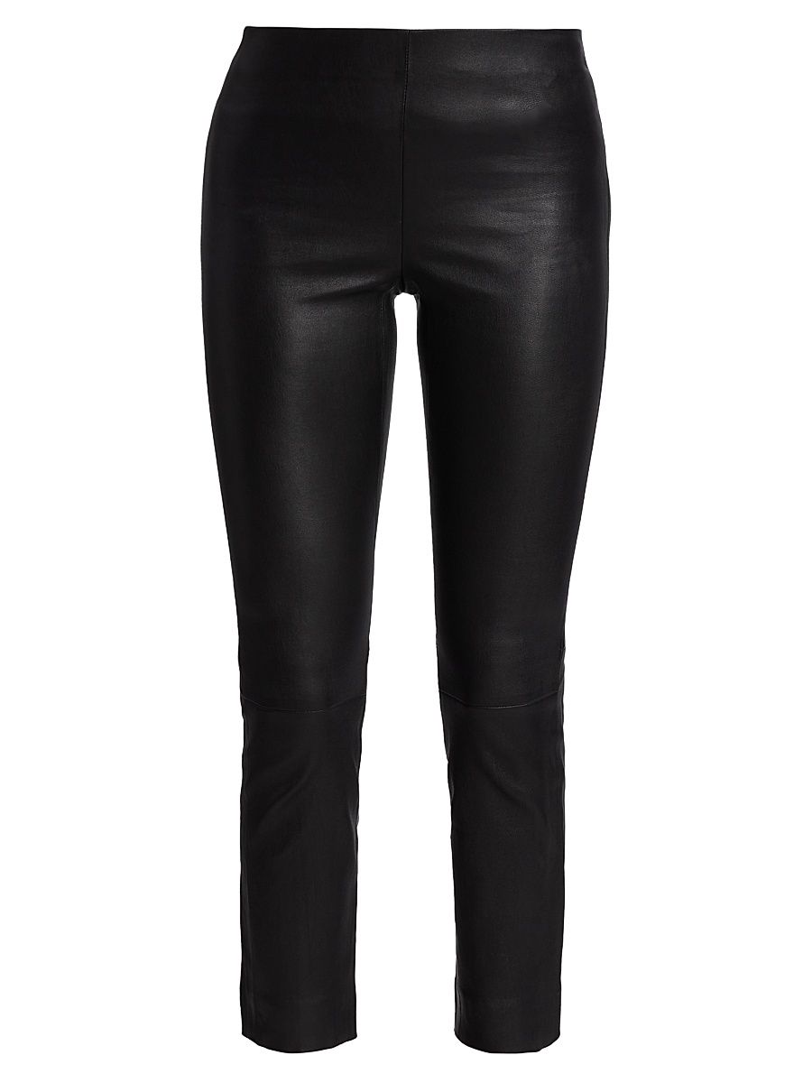 Women's Leather Slim-Fit Ankle Pants - Black - Size XS