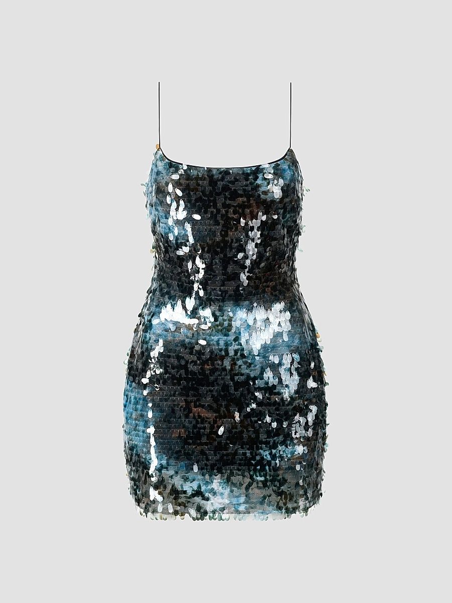 Women's Sur Sequin Square-Neck Mini Dress - Night Spark - Size 12