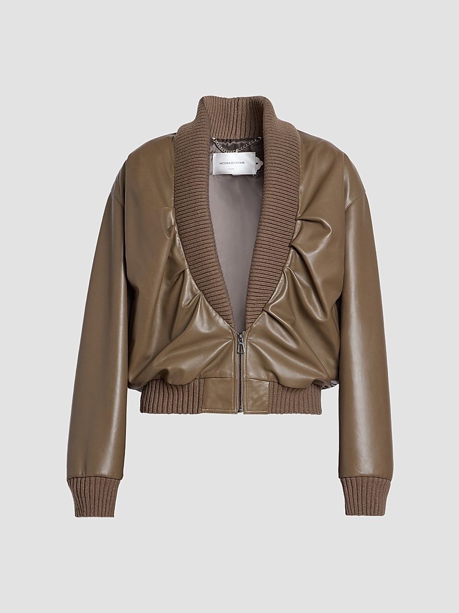 Victoria Beckham Women's Leather Bomber Jacket - Tree Bark - Size Small