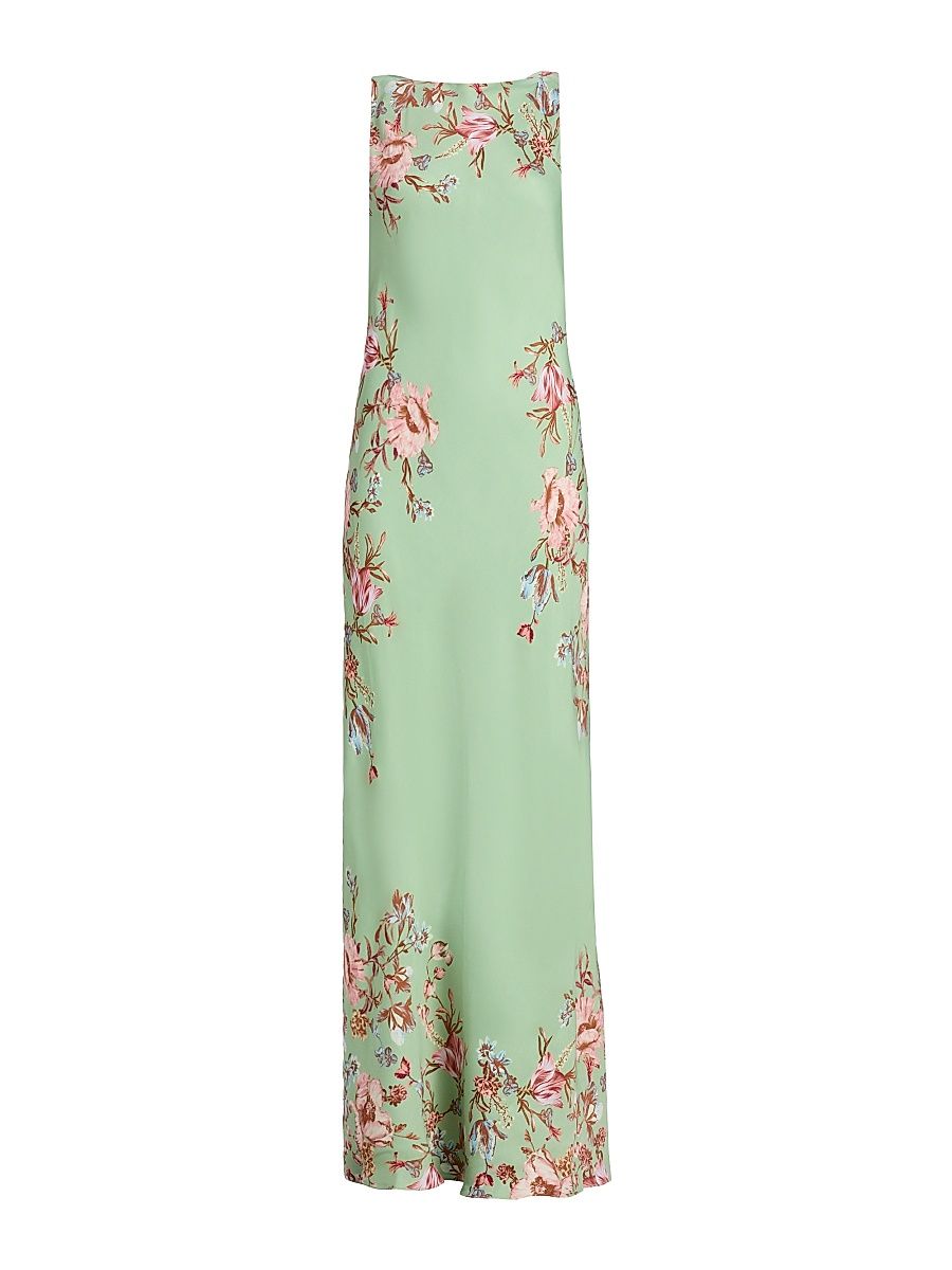 Women's Floral Bias-Cut Maxi Dress - Green - Size XL