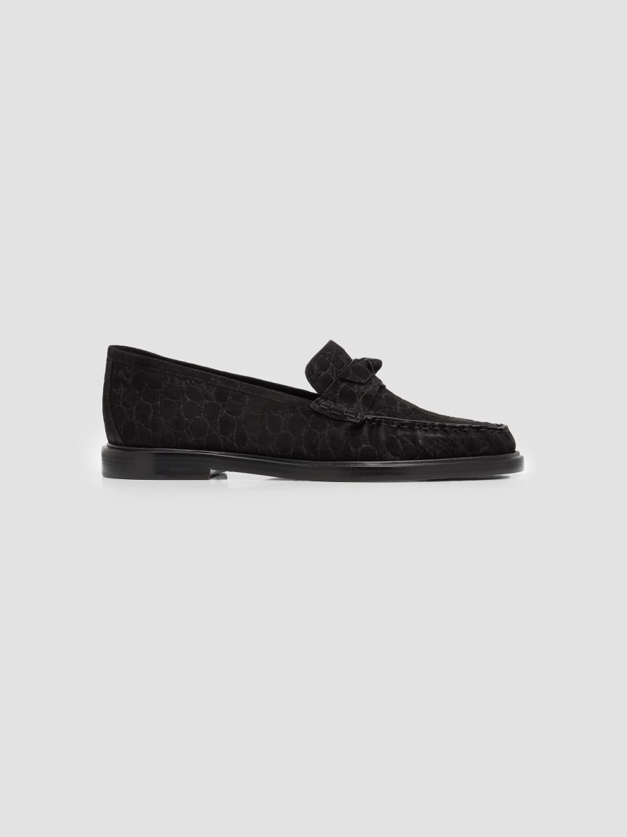 Alexandre Birman Women's Soft Croc-Embossed Suede Loafers - Black - Size 12