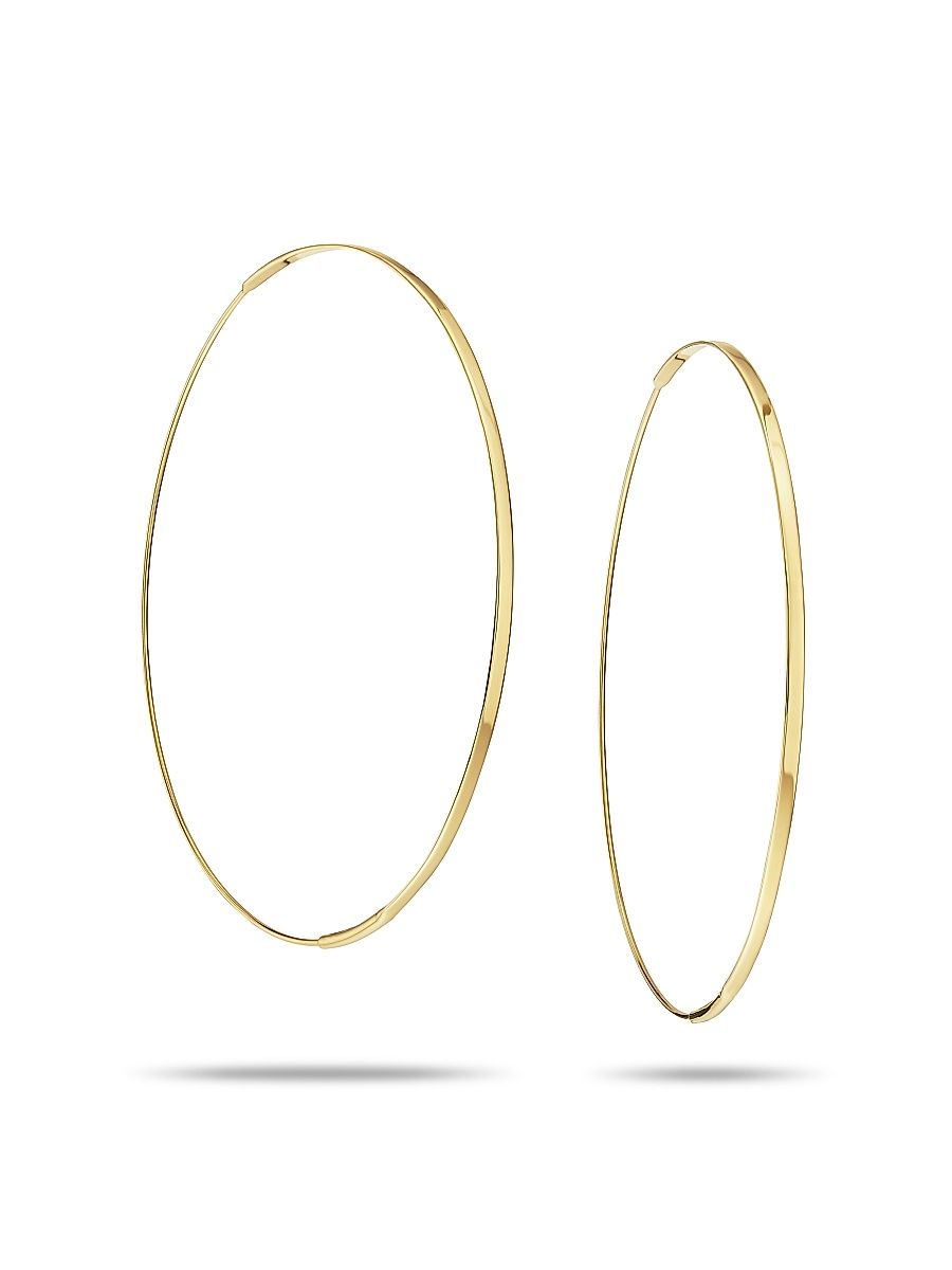 Women's Large Flat Magic 14K Yellow Gold Hoop Earrings/2.5" - Gold