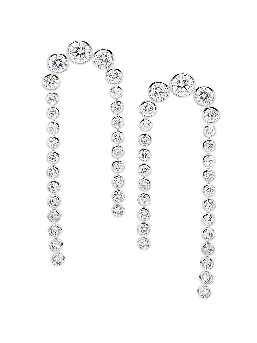 Women's Basel Rhodium-Plated & Cubic Zirconia Linear Double-Drop Earrings - Silver