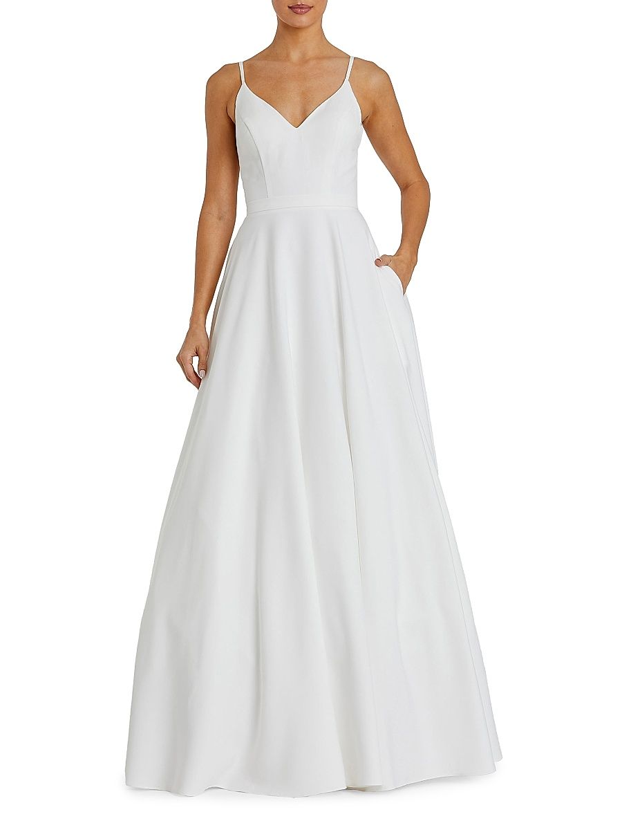 Women's Petite Leena 1 Classic A-Line V-Neck Ballgown - White - Size Petite 12