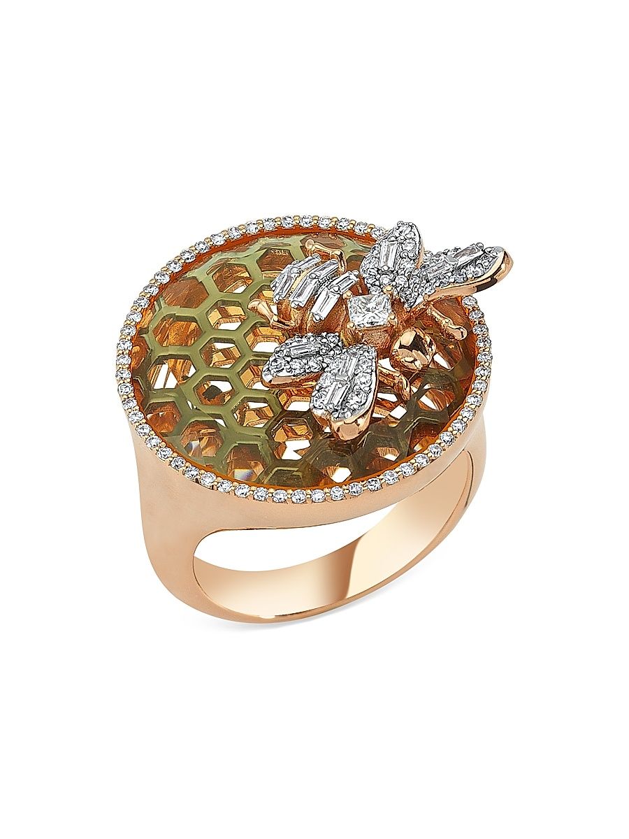 Women's Honey 18K Rose Gold & 0.57 TCW Diamond Bee Ring - Rose Gold - Size 7