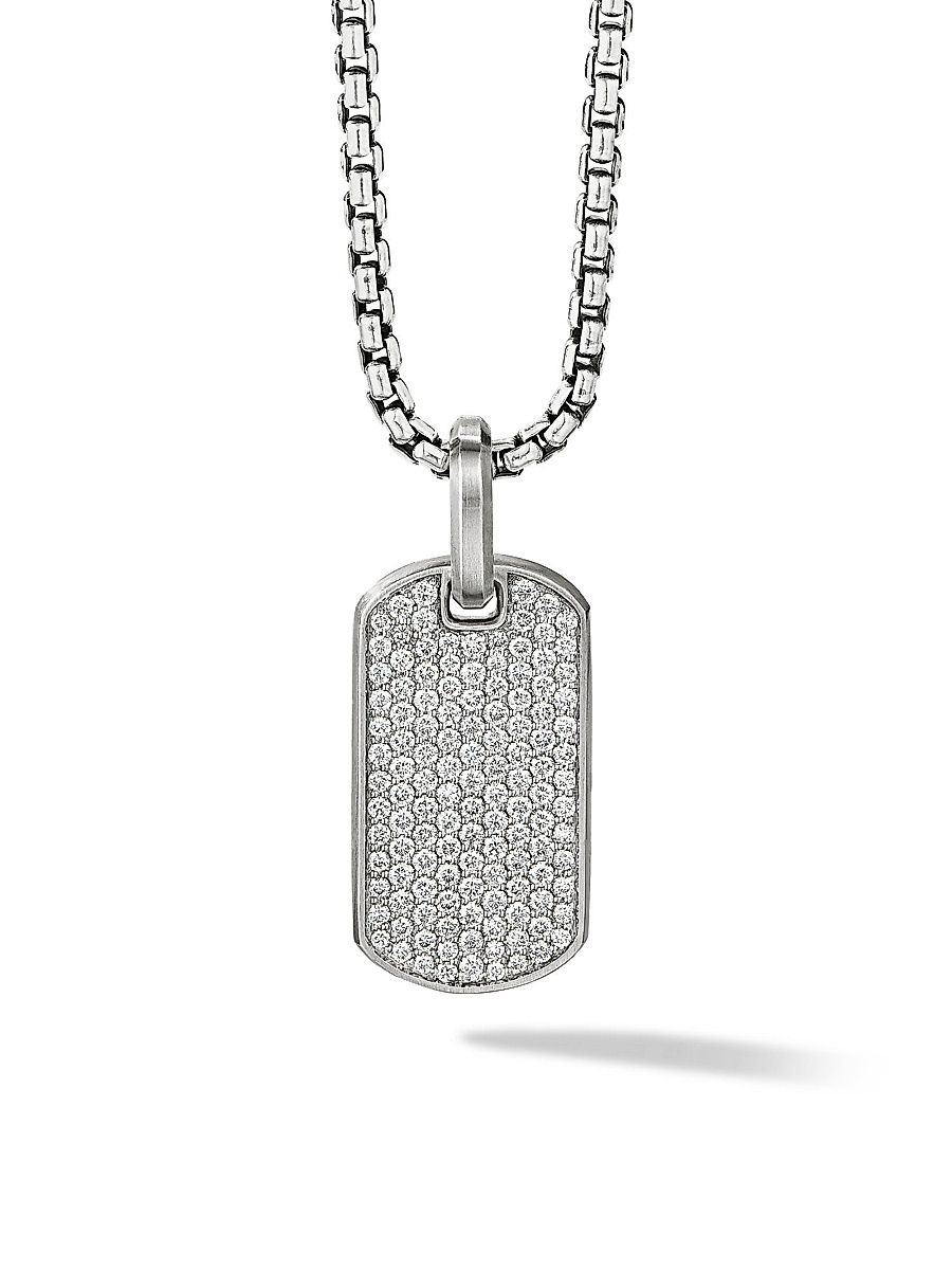 Men's Chevron Tag in Sterling Silver - Diamond