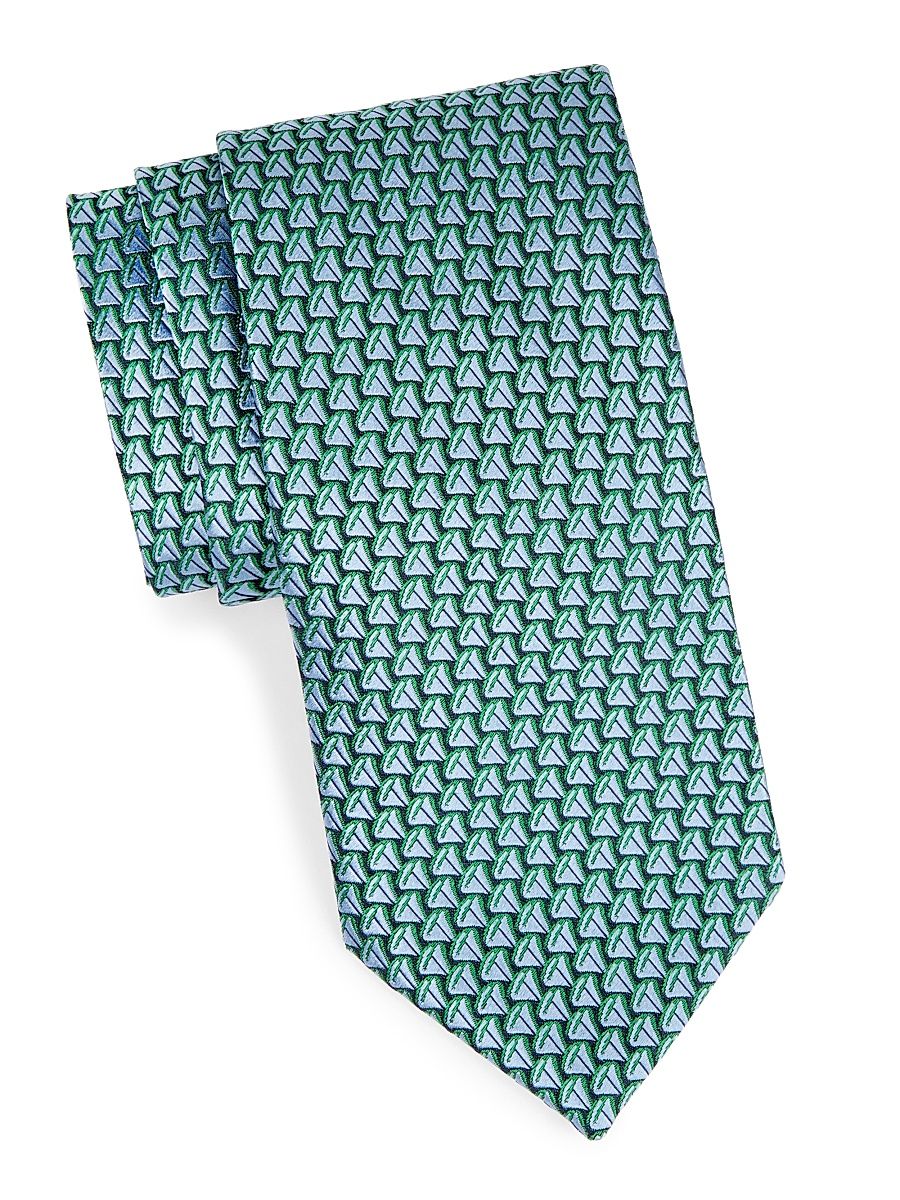 Men's Sailboat Silk Jacquard Tie - Navy Green