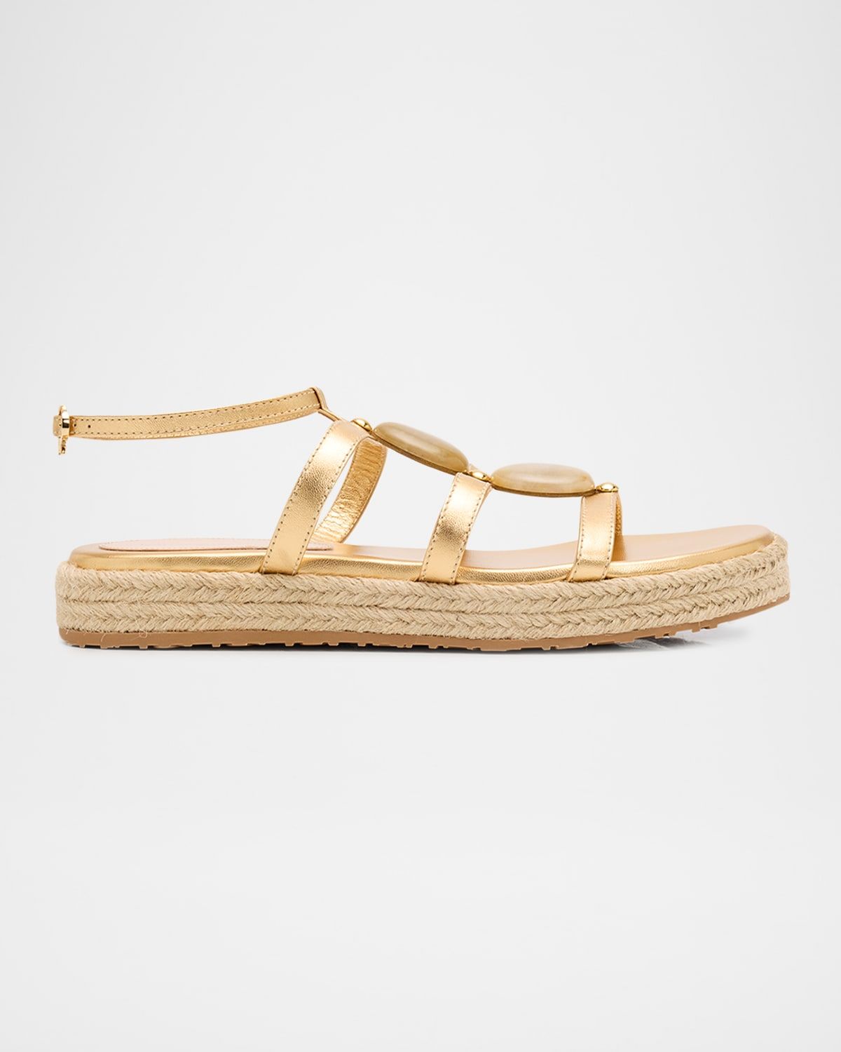 Stone Metallic Leather Espadrille Gladiator Sandals