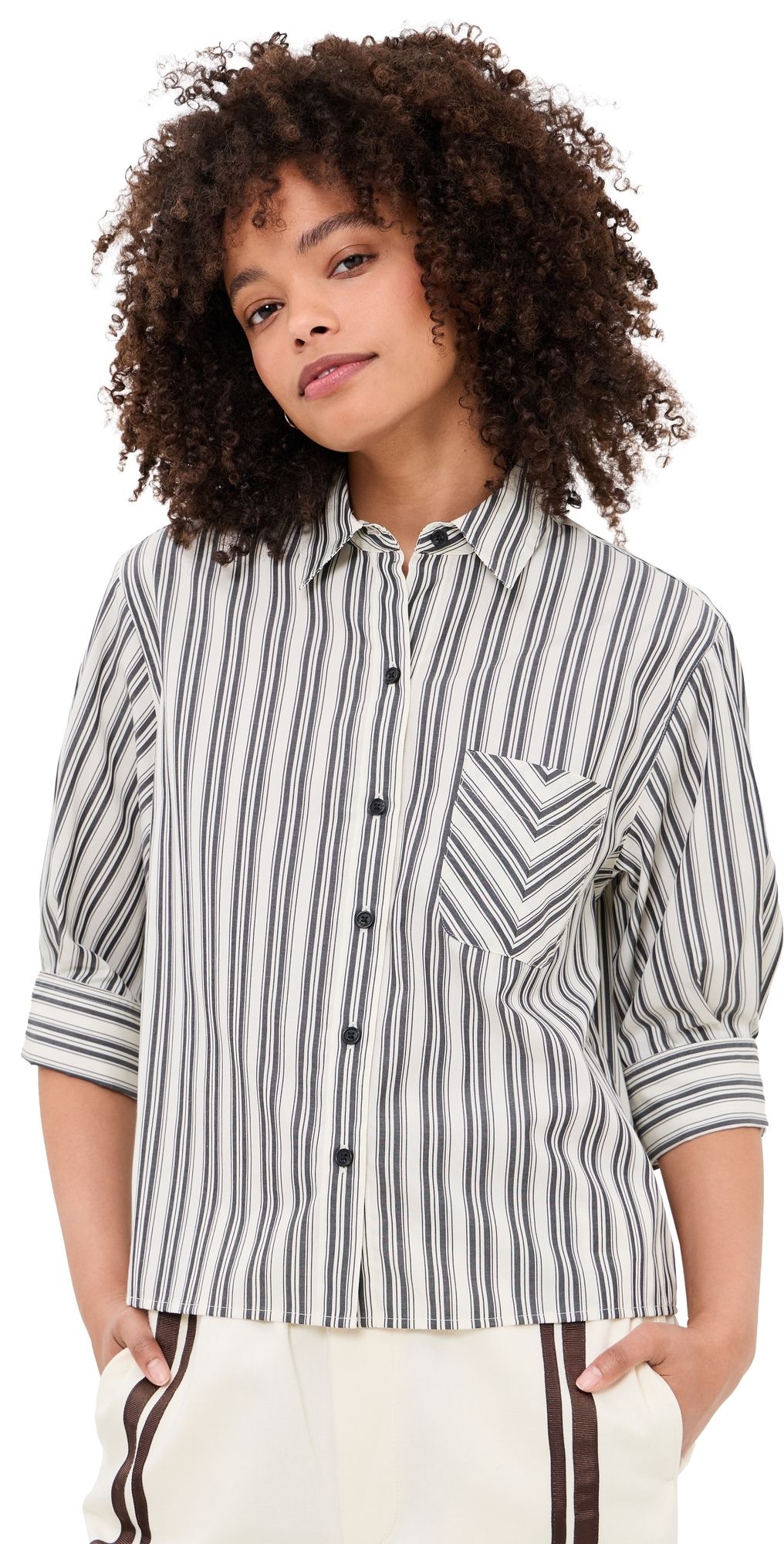 rag & bone Lucia Stripe Poplin Shirt Charcoal Stripe S