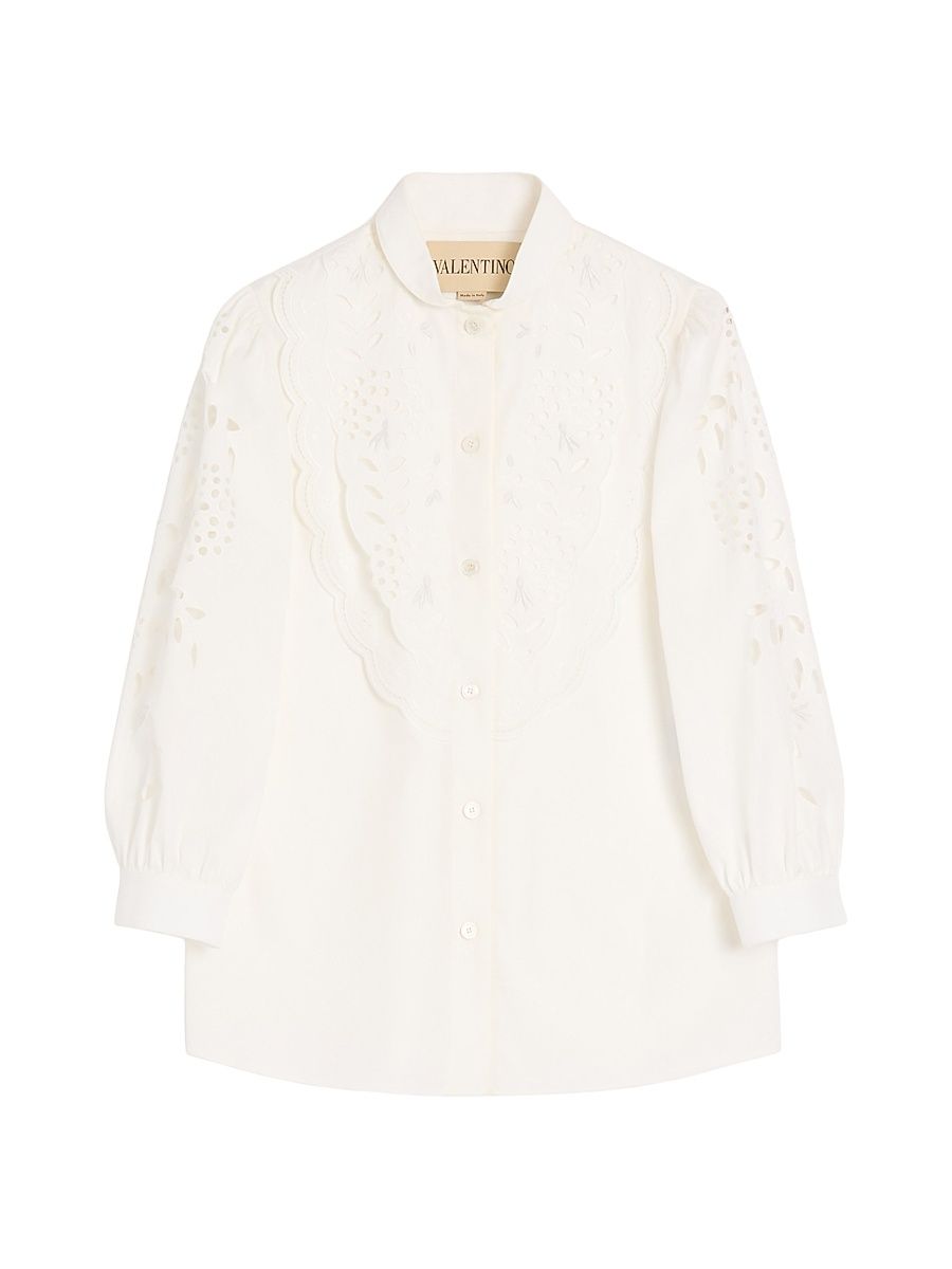 Women's Embroidered Poplin Shirt - White - Size 0