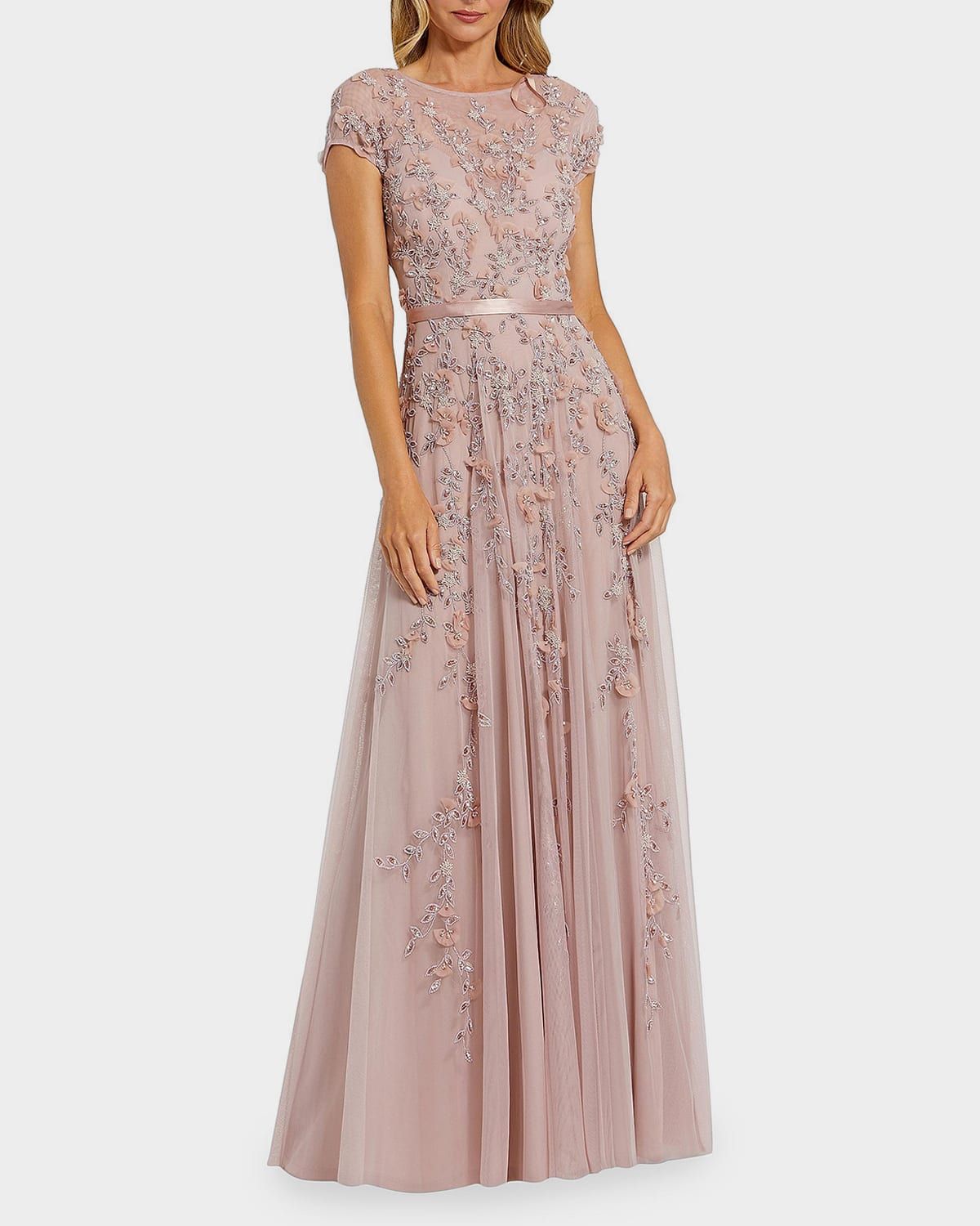 Bead-Embroidered Mesh Gown