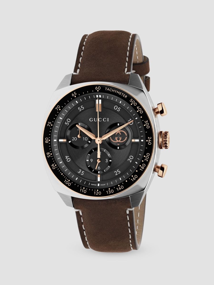 Gucci Men's Gucci Interlocking Stainless Steel & Leather Chronograph Watch/41MM - Black Steel Brown