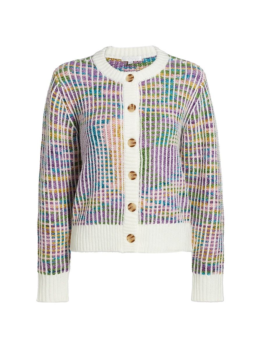 Women's Space-Dyed Crewneck Cardigan - Multi Color Combo - Size Small