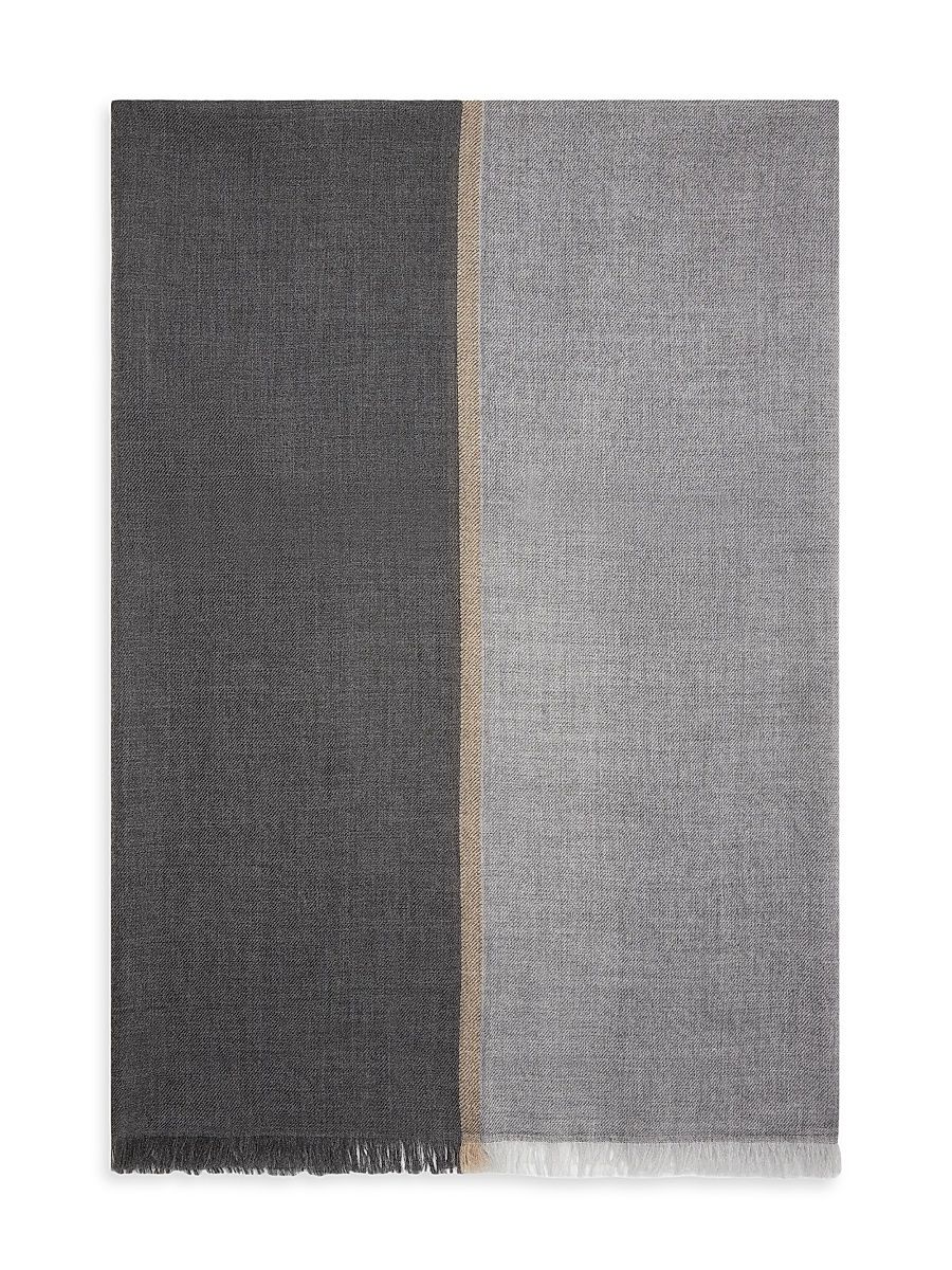 Men's Cashmere and Silk Color Block Scarf - Lead