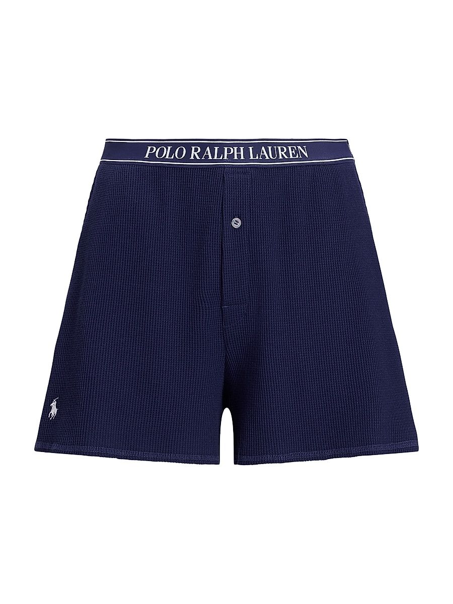 Women's Club Waffle Stretch-Cotton Boxer Shorts - Navy - Size Medium