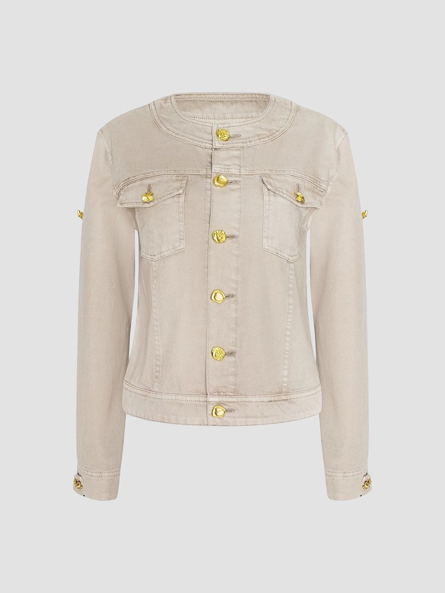 L'AGENCE Women's Anouk Collarless Denim Jacket - Biscuit - Size Large