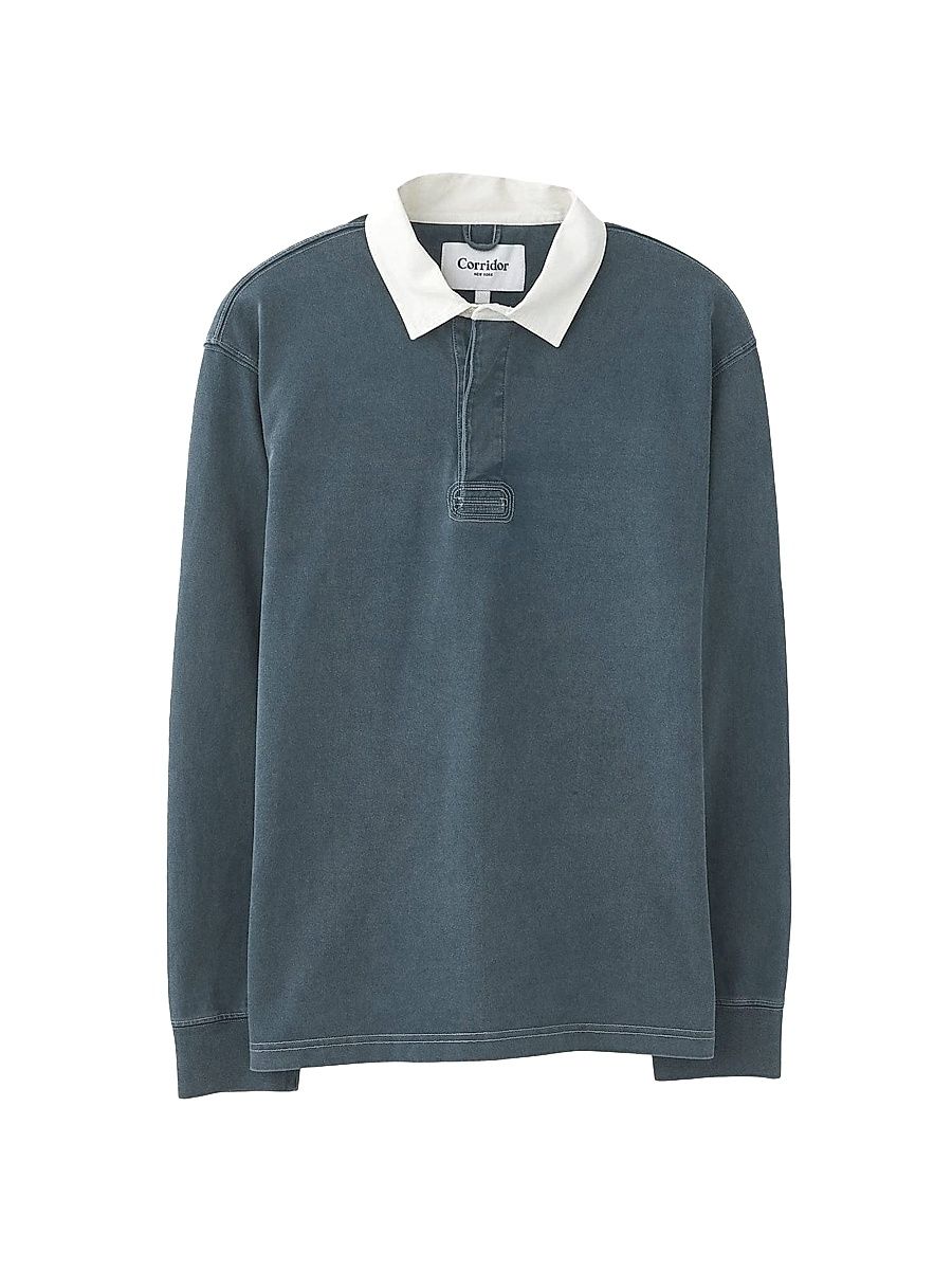 Men's Rugby Long-Sleeve Polo Shirt - Navy - Size Small