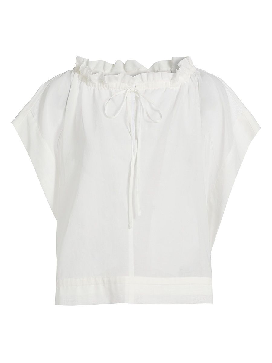 Women's Cotton Organza Ruffled Blouse - White - Size XL