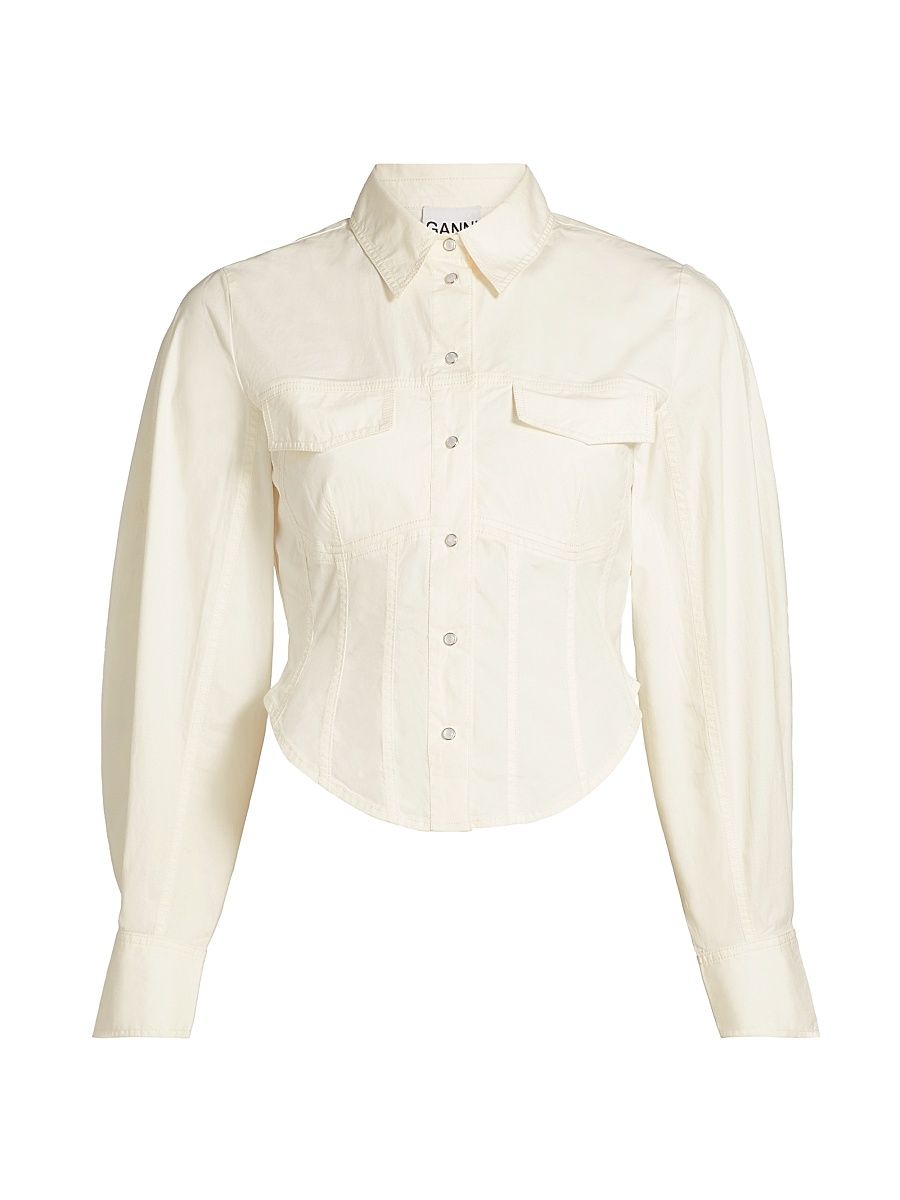 Women's Washed Stretch-Cotton Corset Shirt - Egret - Size 4