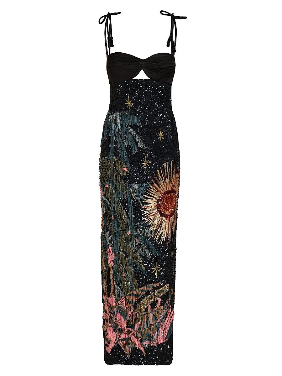 Women's Luxe Bloom Maxi Dress - Black Multicolor - Size 4