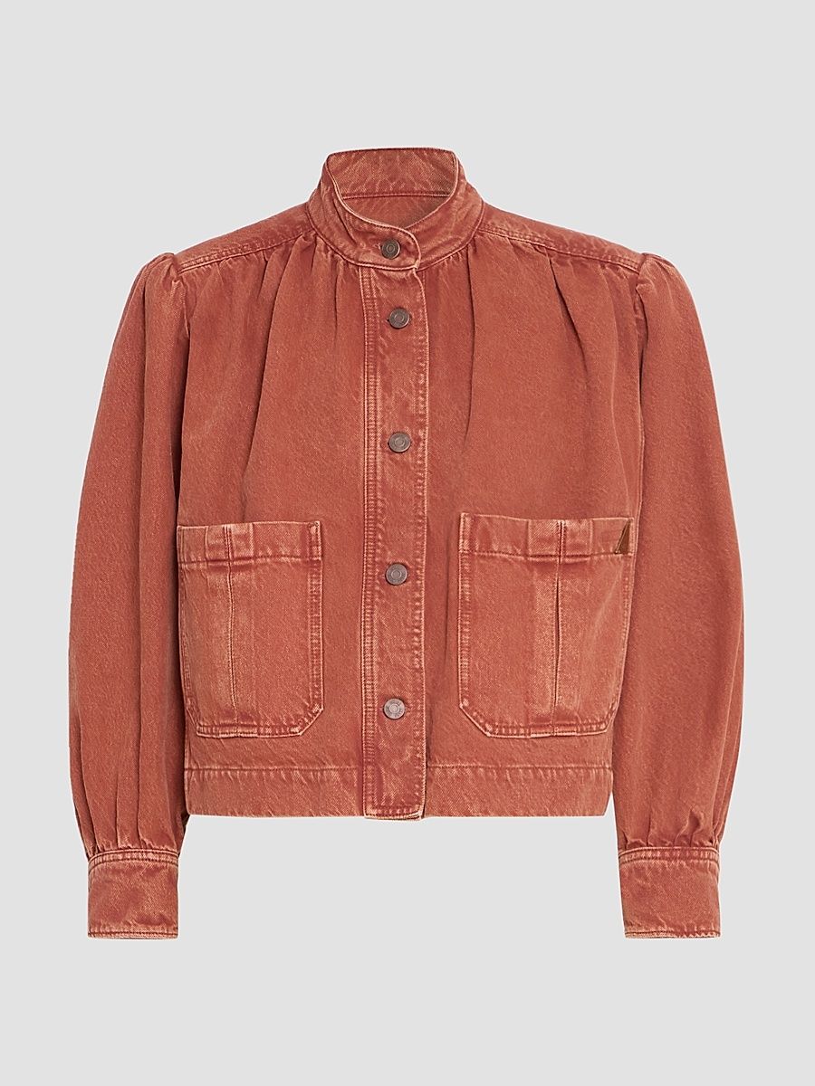 Women's Stand-Collar Cotton Jacket - Crimson Brown - Size 8